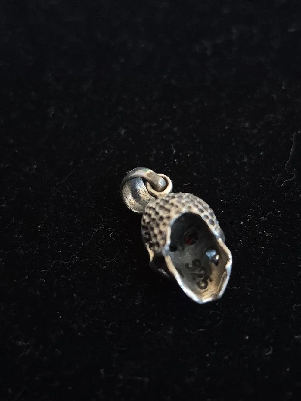 .925 Sterling Silver Skull with Red Eyes Pendant, Jewelry